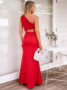 SHEIN VCAY Robe maxi élégante de couleur unie avec découpe à la taille pour les vacances printemps pour femmes