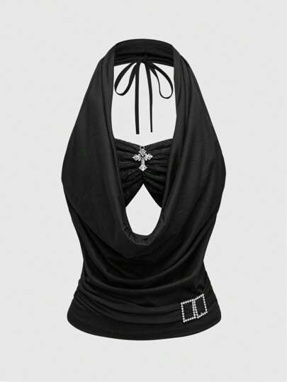 J-Fashion Y2K Retro Ruched Waist Wide Draped Neck Sleeveless Tank Top