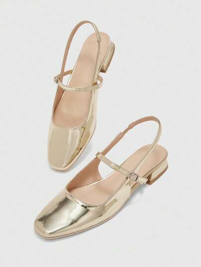 CUCCOO BIZCHIC Women's Fashion Light Gold Mirror Metallic Mary Jane Shoes, Simple Strap Back Flats For Commuting, Date, Party, Holiday Spring Shoes Spring Break Easter