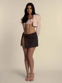 MUSERA Low Rise Extreme Split Micro Mini Skirt With Gold Heart Detail Cute Party Vacation Holiday Festival - Brown - View 1