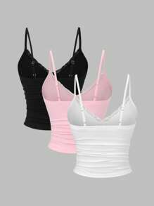 Sweetra Y2K Sexy Lace Trim Ruched Camisole Set, Multiple Pcs