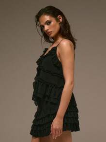 MUSERA 雪纺系带荷叶边吊带背心，西部度假波西米亚风性感可爱假日节日狂欢派对伊比沙岛夜店上衣，适合秋季、冬季、圣诞节穿着。