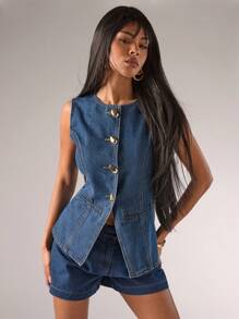 SHEIN BAE 女士百褶宽松休闲百搭牛仔短裤