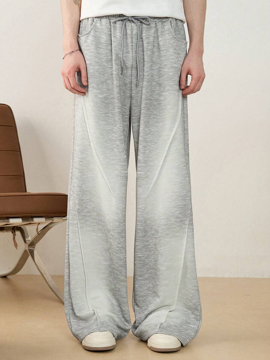 Manfinity VCAY 男士针织休闲宽松纯色松紧腰直筒裤，时尚日常年轻装 - 灰色 - 查看 1