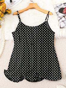SHEIN LUNE 大码女式波尔卡圆点印花休闲宽松吊带背心 - 黑與白 - 查看 2
