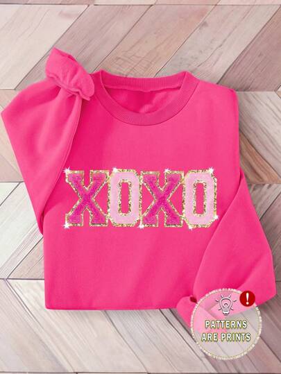 INAWLY Sudadera informal de cuello redondo de manga larga con estampado de letras XOXO para el Día de San Valentín, un regalo perfecto para ella en Día de San Valentín, talla grande