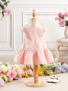 SHEIN Babygirl Cute Pink Textured Ruffle Trim Summer Dress - Pink - View 2