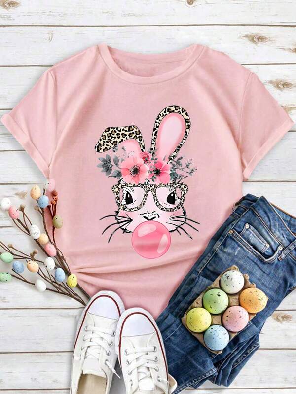 Flirla Plus Tricou de Paște cu imprimeu cu iepuraș drăguț de vară