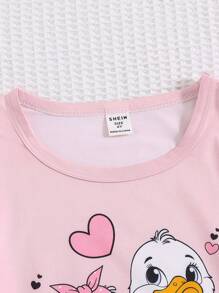 2pcs Young Girl Cute Duck Pattern Casual Comfortable Short Sleeve T-Shirt And Pants Homewear Set Girl Clothes For Kids Set Pj Sets For Kids Girl Clothes For Kids Young Girls Sets Sets For Girls Kids Kids Clothes Sets Spring Summer Clothes