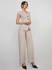 Aloruh Traje de negocios elegante de 2 piezas para mujer, estilo de negocios diario, estilo modesto de dinero antiguo, básico y simple, unicolor albaricoque, chaqueta de solapa única y pantalones, adecuado para primavera y verano, atuendo de 2 piezas, graduación, atuendo de maestro para mujer, regreso a la escuela en otoño/invierno