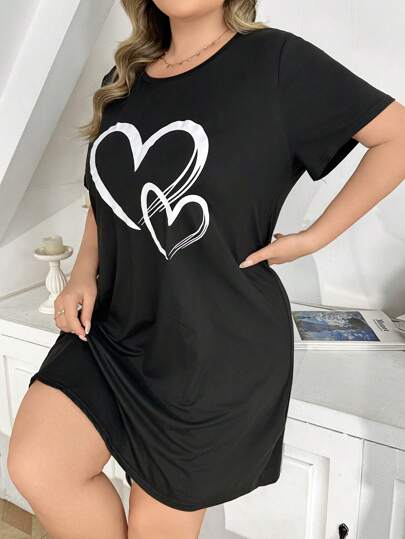 Soft, Skin Friendly Heart Graphic Print Nightgown