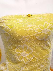 SHEIN Unity 女士春夏假期休闲日常百搭拼色蕾丝抹胸上衣