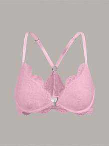 SHEIN Front Closure Lace Lift Up & Sexy Open Back Women Lingerie Bras - Pink - View 7