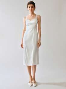 Gloray 女士纹理泡泡珠缀饰中长连衣裙 - 白色 - 查看 6