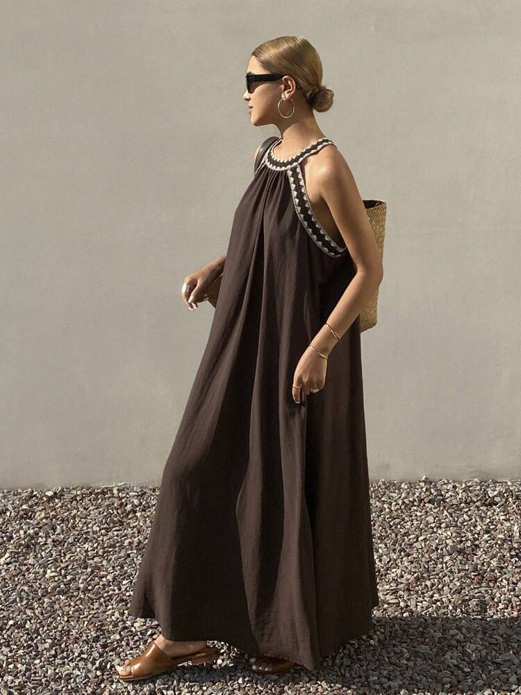 Women's Sleeveless Color Block Casual Vacation Midi Dress For Summer