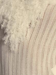 MUSERA Sheer Rib Knit Ruffle Plunge Neck Long Sleeved Top Spring Summer Elegant Cute Evening Party Elegant  New Years Thanksgiving Fall Autumn Winter - White - View 6