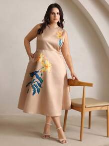 Anewsta Robe de vacances élégante et romantique à imprimé floral sans manches pour femme