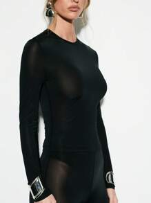 Essential Long Sleeve Mesh Top Athletic Performance Layer Workout Running Training Gym Compression Base Layer Fall Winter Activewear Dance Yoga Fashion Double Layer - Black - View 4