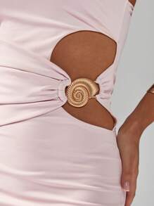 MISSGUIDED One Shoulder Party Mini Dress With Cutout Detail Gold Ring Accent Side Ruching Evening Club Wear Bodycon Design Fashion - Pink - View 6