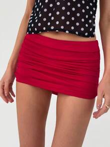 Aloruh Shorts casuales de yoga de cintura baja ajustada y elásticos con decoración fruncida, shorts rojos versátiles y seductores para el Día de San Valentín - Rojo - Ver 5