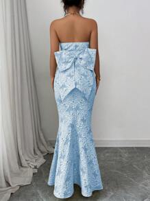 Elenzga Vestido de cola de pez con espalda de mariposa, textura en relieve con diseño floral, sin tirantes