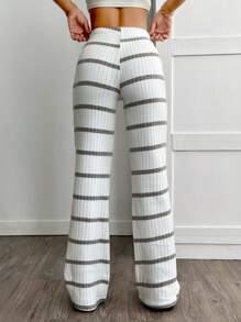 SHEIN EZwear 女式休闲百搭拼色条纹抽绳腰裤 - 灰色 - 查看 2