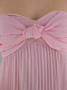 Aloruh Nuevo vestido plisado sin tirantes, vestido romántico de color rosa sólido fluido hasta los tobillos para vacaciones, citas, fiestas