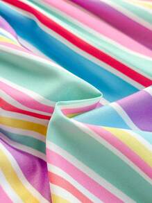 Baby Girls Spring/Summer Casual Vacation Out Striped Spaghetti Strap Dress & Hat 2 Pieces Set - Multicolor - View 3