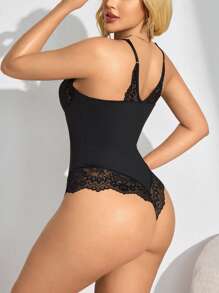 Women's Minimalist Fashion Casual Daily Wear Bodysuit - Black - View 2