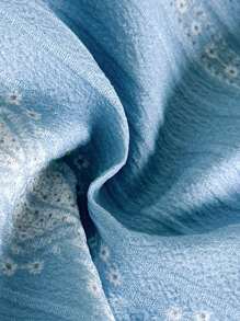 SHEIN 女宝宝节日圣诞休闲春夏清新浅蓝色裤装，休闲简约优雅，融合中东传统风格，增添浓郁异域风情。绉纱条纹、几何花卉印花赋予其现代感。宽松版型和绑脚设计，适合日常穿着、外出游玩、度假、居家休闲、运动、上学、派对等场合穿着。 - 淺藍色 - 查看 7