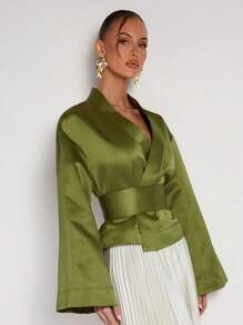COSMINA Blusa elegante de commute de unicolor con mangas abombadas para mujeres