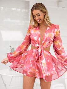 SHEIN VCAY Đầm lưới hở eo in họa tiết kỳ nghỉ cho nữ Đầm lưới đi biển cho nữ Đầm đỏ Đầm Phục sinh cho nữ Trang phục mùa xuân cho nữ Trang phục đi nghỉ Đầm lưới lễ hội Trang phục mùa xuân cho nữ Đầm Phục sinh cho nữ Đầm hoa cho nữ - Màu Hồng Tươi - Xem 1