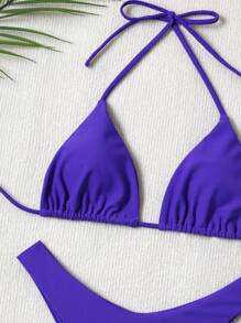 SHEIN Swim 女士露背泳衣套装，简约时尚，适合日常休闲穿着 - 紫色 - 查看 4
