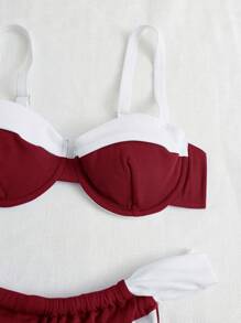 SHEIN Swim Contrast Color Splice Bikini Swimwear, For Beach Vacation - Burgundy - View 5