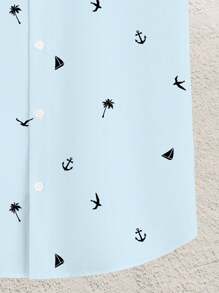 Manfinity RSRT Modisch lässiger Urlaubsstil Silhouetten-Muster Knopfleiste Kurzarm Slim Fit Hemd für Herren, Große Größen, ideal für Urlaub, Ausflüge, Dates und als Geschenk für den Freund