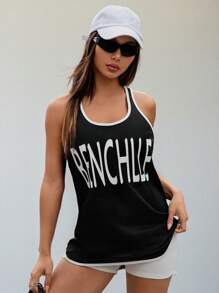 SHEIN Unity New Summer Loose Fit Color Blocking Sleeveless Sweatshirt - Black - View 1