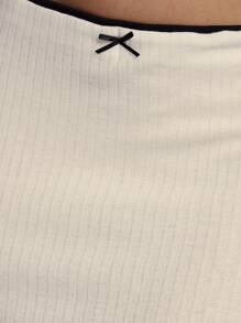 MUSERA Soft Ribbed Contrast Trim Bow Detail Maxi Skirt Only  Summer Cute New Year  Party - White - View 6