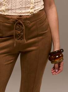 MUSERA Faux Suede Lace Up Flared Trousers Festival Western Ibiza Holiday Club Chic Elegant Summer - Brown - View 5