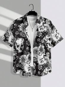 Manfinity VCAY Plus Size Men Street Wear Loose Short Sleeve Woven Shirt - Multicolor - View 5