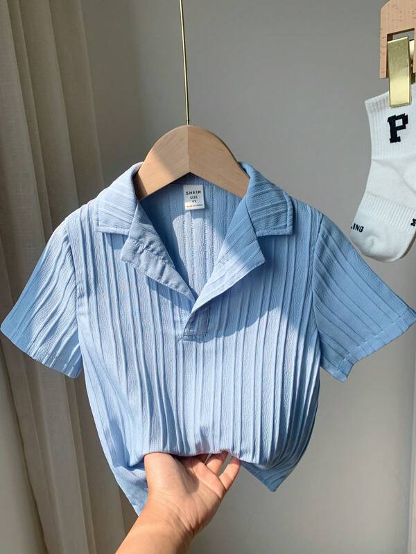 Manfinity INSISELF Unisex Casual Woven Wave Stripe Loose Drop Shoulder Mandarin Collar Plain Short Sleeve Shirt, Suitable For Everyday Wear
