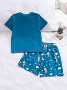 CoComelon X SHEIN Conjunto de ropa informal de 2 piezas para niño pequeño con camiseta de manga corta con estampado de oso de dibujos animados y estrella, y shorts de ajuste holgado color azul - Multicolor - Ver 6