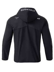 Gym Rark Hoodie Pullover Kasual Lengan Panjang Pria Warna Polos dengan Resleting Depan - Hitam - View 2