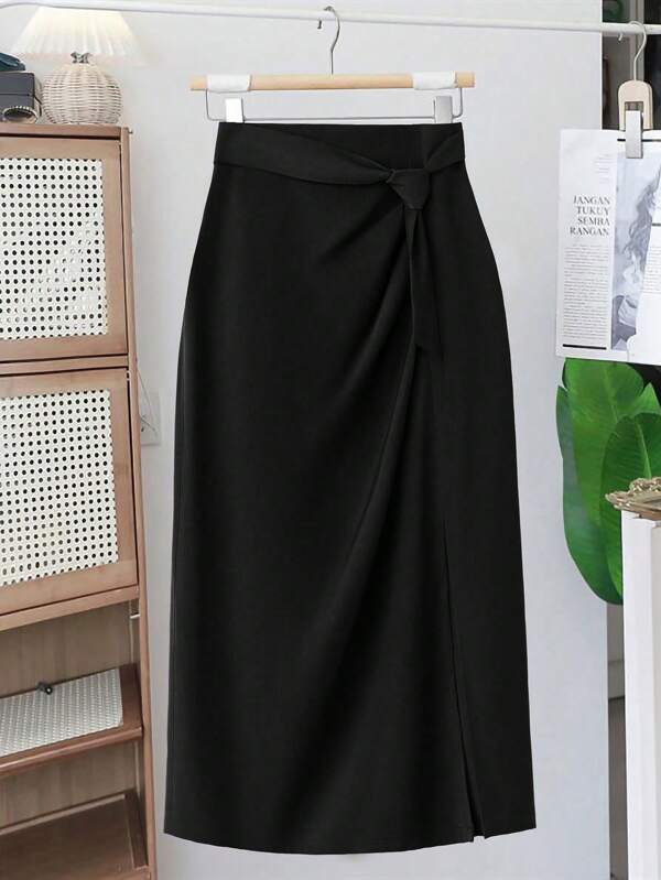 SHEIN Clasi Plus Size Plain Minimalist Casual Daily Skirt Maxi Women Outfit