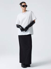 LYSMO Summer White Y2k Solid Drop Shoulder Tee - White - View 1