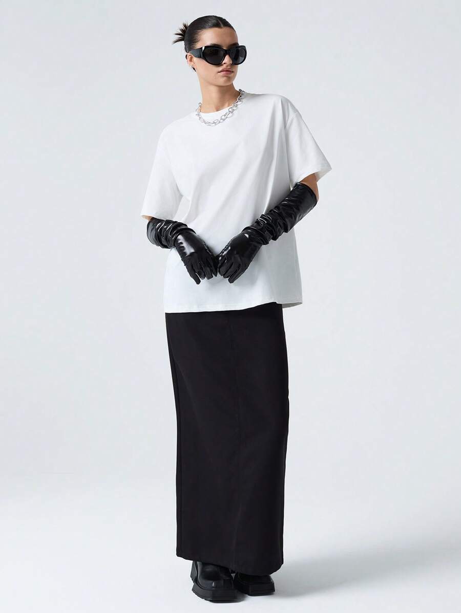 LYSMO Camiseta de gota de hombros de color blanco sólido de verano estilo Y2K - Blanco - Ver 1