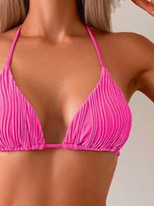 Swim Basics 夏季海滩女士挂脖时尚可分离比基尼套装采用特殊面料两件套比基尼上衣比基尼微比基尼套装 - 玫紅色 - 查看 3