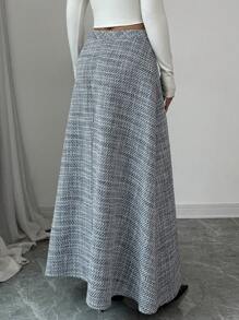 Modelyn Women's Elegant Woven Tweed Button A-Line Skirt