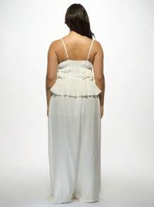 MISSGUIDED PLUS 飘逸阔腿Palazzo裤子褶皱前高腰长裤优雅晚礼服穿宽松合身舒适连衣裙工作裤秋冬 - 米色 - 查看 2