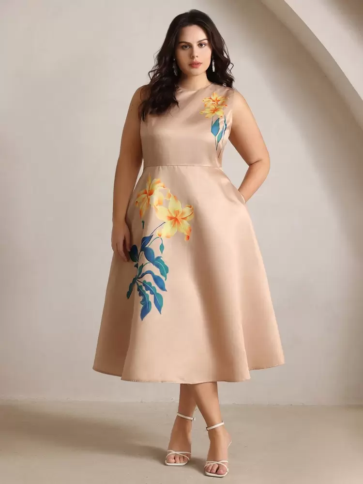 Women's Elegant Romantic Floral Print Sleeveless Vacation Dress