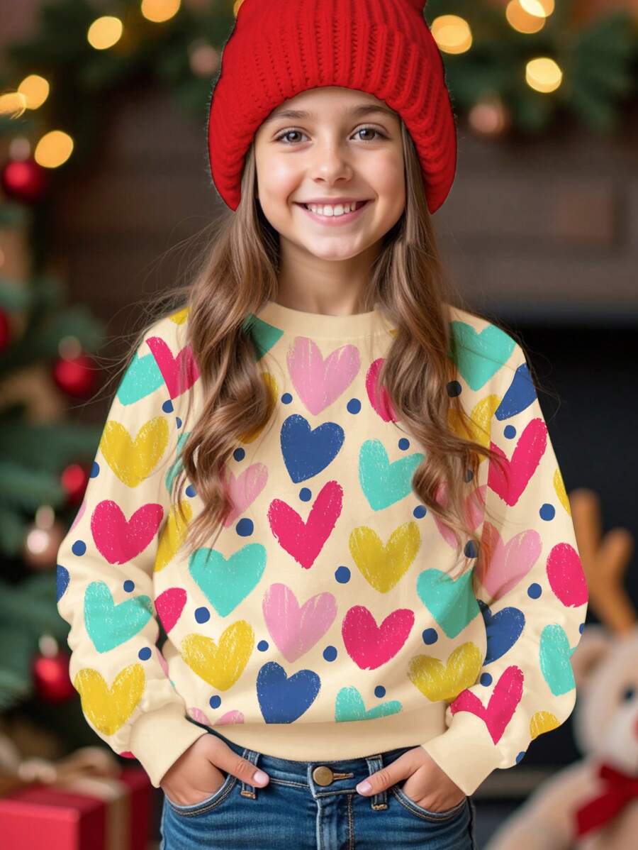 Tween Girl Casual Loose Fit Crew Neck Comfortable Long Sleeve Sweatshirt - Multicolor - View 1